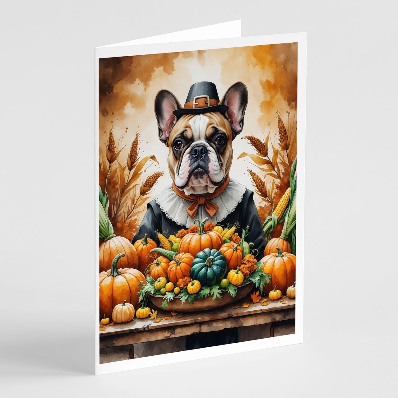 Edge Collections - 5" x 7" - Multicolor - French Bulldog Thanksgiving Greeting Cards - 8 Pieces